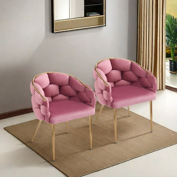 Elegant Velvet Accent Armchair with Gold Legs & Full Back Support, Set of 2, Pink
