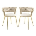 thumbnail image 1 of Elegant Velvet Fabric Dining Chair Set of 2 with Woven Backrest, Upholstered Back Stool with Metal Golden Legs and Anti-slip feet, Vanity Chair for Bedroom Living Room Dining Room, Ivory, 1 of 9