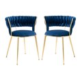thumbnail image 1 of Elegant Velvet Fabric Dining Chair Set of 2 with Woven Backrest, Upholstered Back Stool with Metal Golden Legs and Anti-slip feet, Vanity Chair for Bedroom Living Room Dining Room, Navy, 1 of 9
