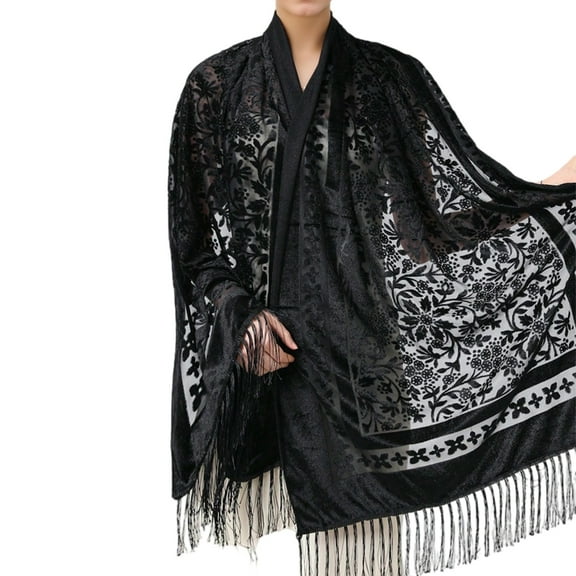 Elegant Velvet Shawl Ethic Style Scarf for Evening Dresses and Formal Event