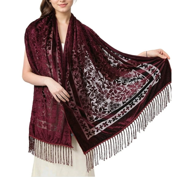 Elegant Velvet Shawl Ethic Style Scarf for Evening Dresses and Formal Event