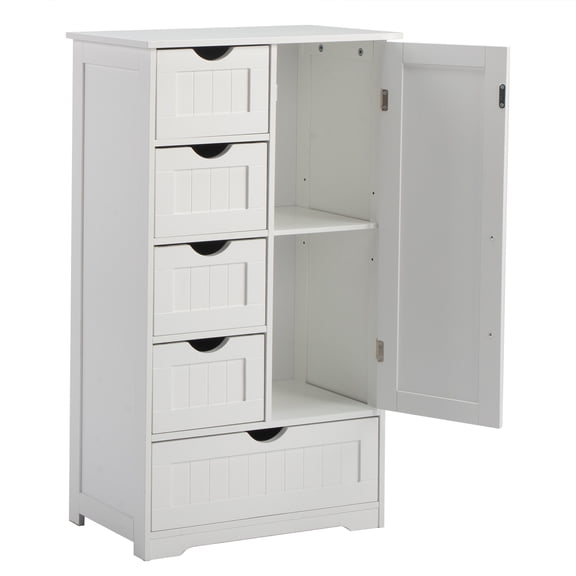 Elegant Vertical Grain Bathroom Cabinet 4 Small Drawers 1 Large Drawer 1 Lower Cabinet Particle Board for Powder Room Master Bathroom