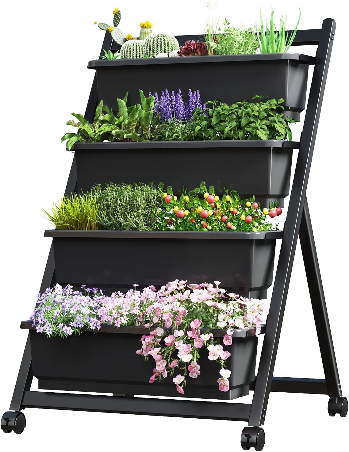 Elegant Vertical Raised Garden Bed w/Wheels,4 Tiers Freestanding