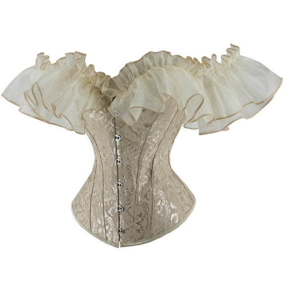 Elegant Victorian Off-Shoulder Lace Corset Top Vintage Floral Brocade Bustier for Women, Steampunk Gothic Style