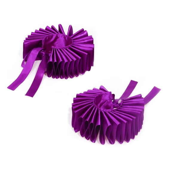 Elegant Victorian Purpled Color Ruffled Neck Faux Collar and Wrist Cuffs for Renaissances Elizabethan Dress Clown Choker