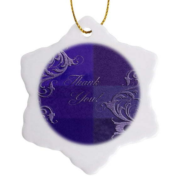 3drose, Elegant Vines on Purple Tone, Thank You, 3 inch Snowflake Porcelain Ornament