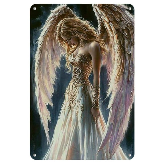 Elegant Vintage Angel Metal Wall Art Sign - Luxurious White & Golden Design, Easy to Hang, No Power Required - Ideal for Living Room, Bedroom, Office & Bar Decor, Wall Decor