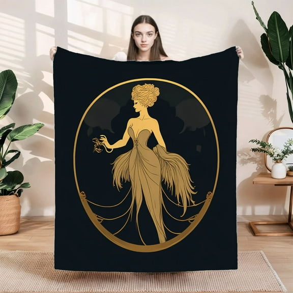 Elegant Vintage Art Nouveau Flannel Blanket - Soft Cozy Durable Design with Ornate Patterns for Sofa Travel Bed and Chair