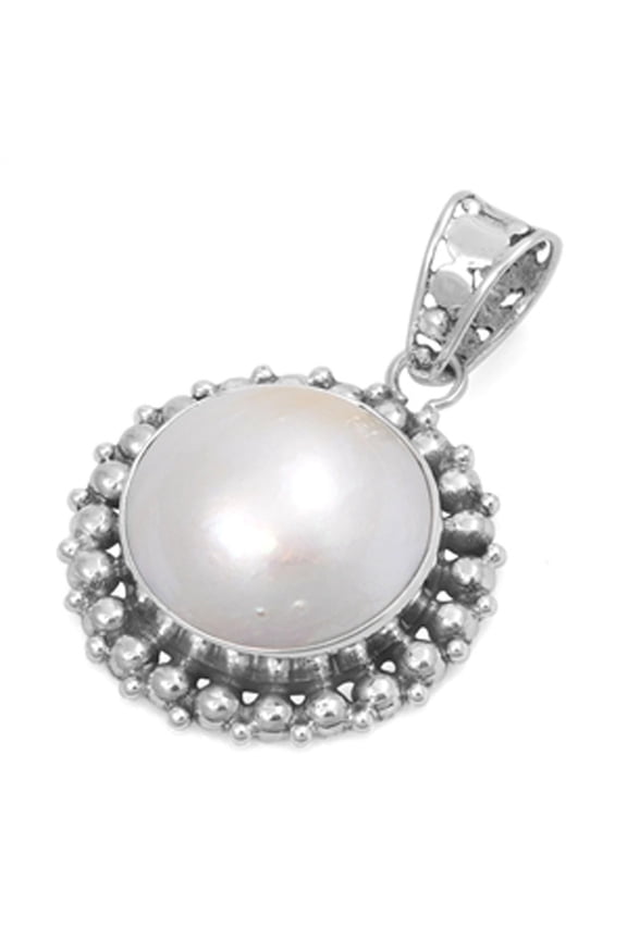 Elegant Vintage Bead Halo Pendant Simulated Pearl .925 Sterling Silver Charm Jewelry Female Unisex
