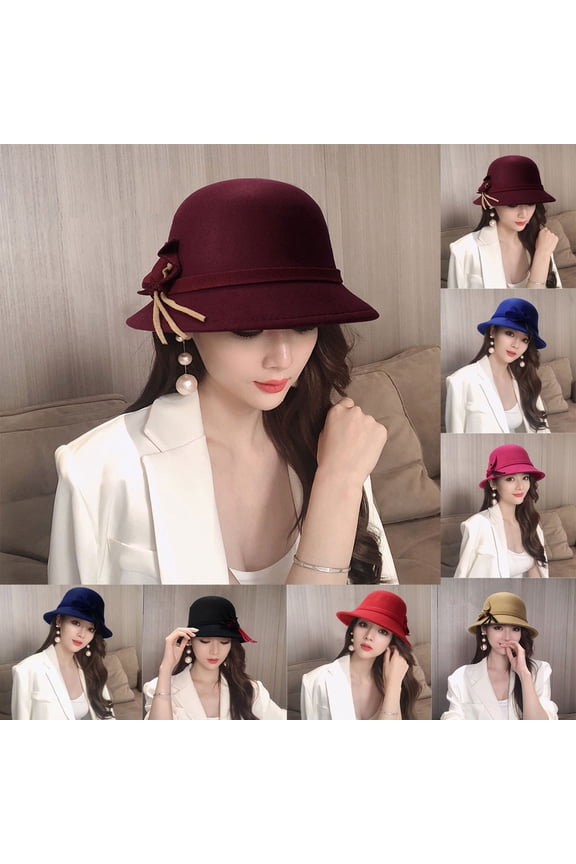 Elegant Vintage Bell-Shaped Hat with Soft Wool Texture and Delicate Bow Detail, Awesome For Christmas Parties New Year Gatherings Navy
