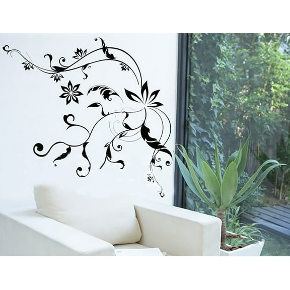 Elegant Vintage Black Flower Vine Wall Decal Sticker - DIY Removable PVC Transparent Film Self-Adhesive Mural Art for Living Room, Bedroom, Kids Room, Nursery, TV, and Sofa Background Decor