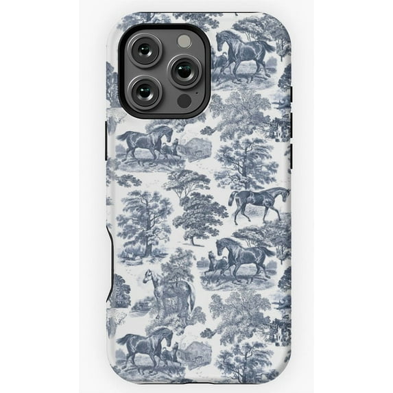Elegant Vintage Blue Toile Horses Phone Case Compatible with iPhone 11 to 16 Pro Max