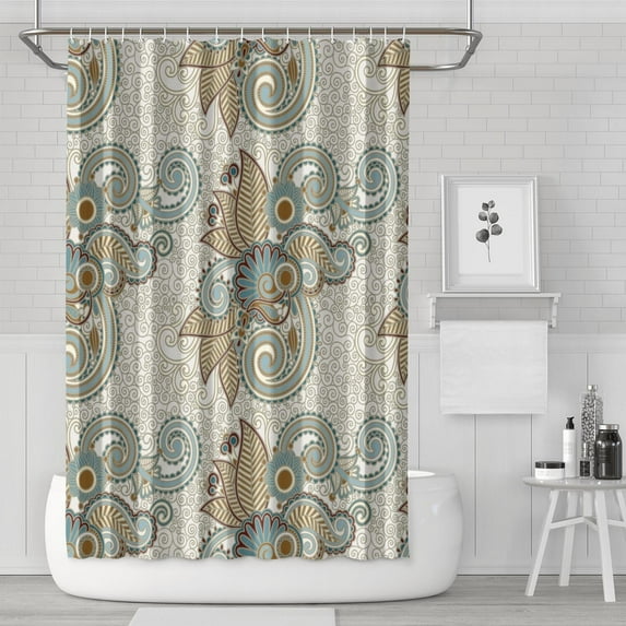 Elegant Vintage Bohemian Curtain 72x72 Inches, Quick-Dry Polyester with Plastic Rings, Artistic Paisley Floral Pattern for Bathrooms