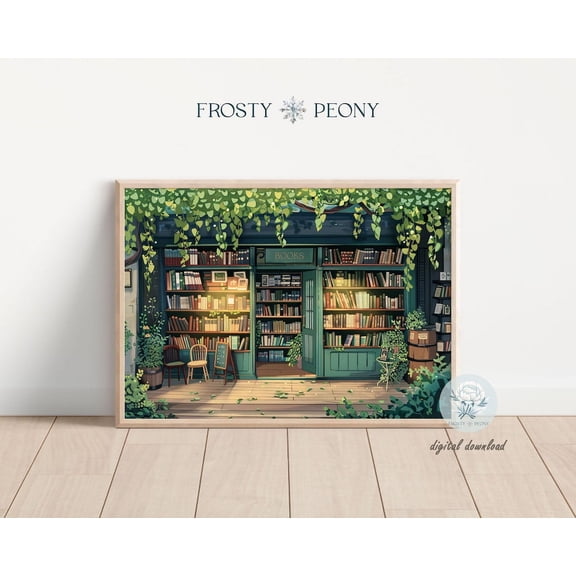 Elegant Vintage Bookstore Art Print, Cozy Bookshop Art Print, Vintage Literary Book Nook Muted Tones Art, Wall Art, Modern Wall Decor, 24x36 UNFRAMED