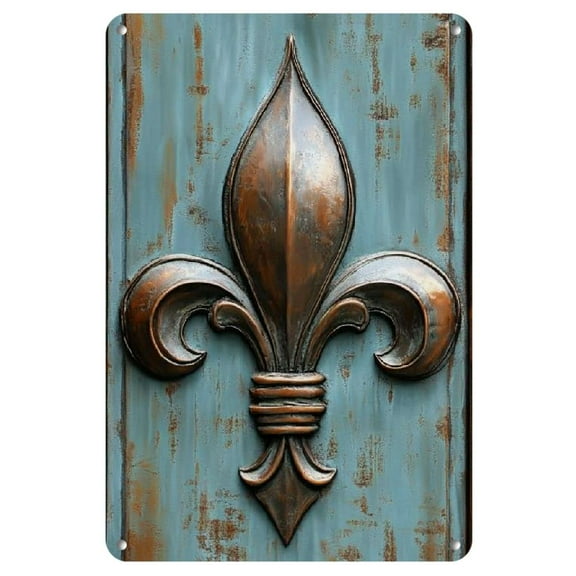 Elegant Vintage Fleur-De-Lis Metal Wall Sign, 8"x12" - French Decorative Art for Home, Office, Garden, Bar, Cafe & Garage, Room & Bedroom Decor, Tin Signs, Wall-Mounted