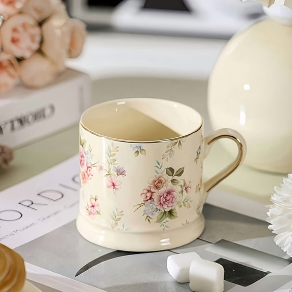 Elegant Vintage Floral Ceramic Mug: Perfect for Coffee, Tea, Or Milk - Hand Wash Only
