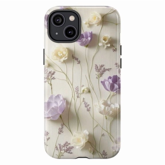 Elegant Vintage Floral Phone Case for iPhone – Lavender & White Flowers, Romantic Garden Aesthetic Phone Cover for iPhone 16 15 14 13 12 11 Pro Max