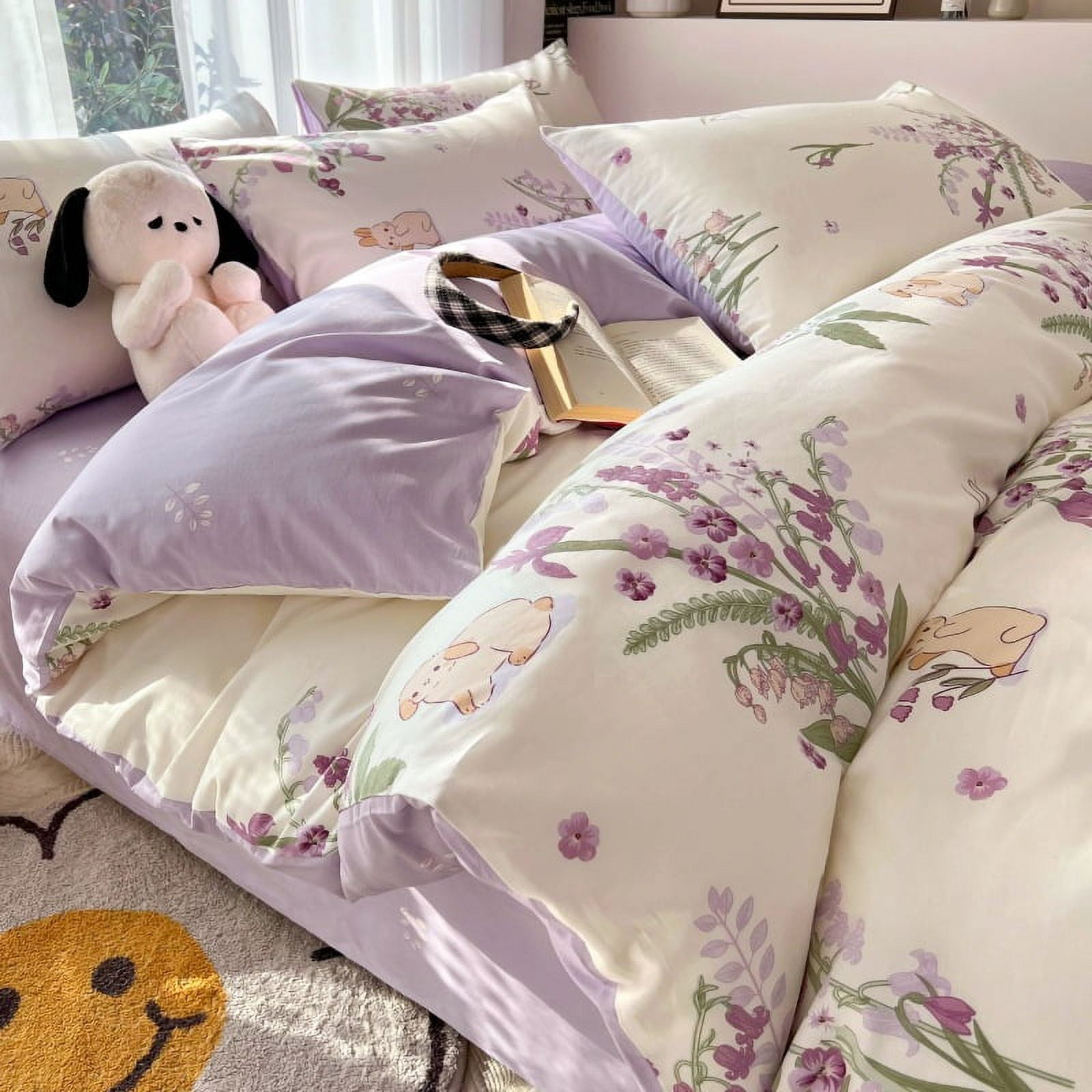 Elegant Vintage Floral Pure Cotton Fourpiece Bedding Set with Bed