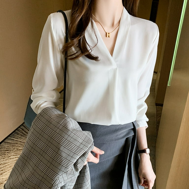 Elegant Vintage Hong Kong Style Women's Chiffon Work Shirt