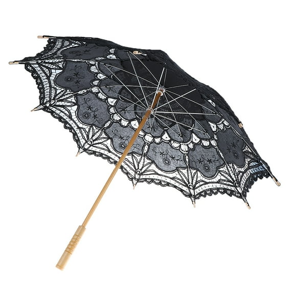 Elegant Vintage Ladies Handmade Black Cotton Parasol Umbrella Party Wedding Dancing Bridal Decor