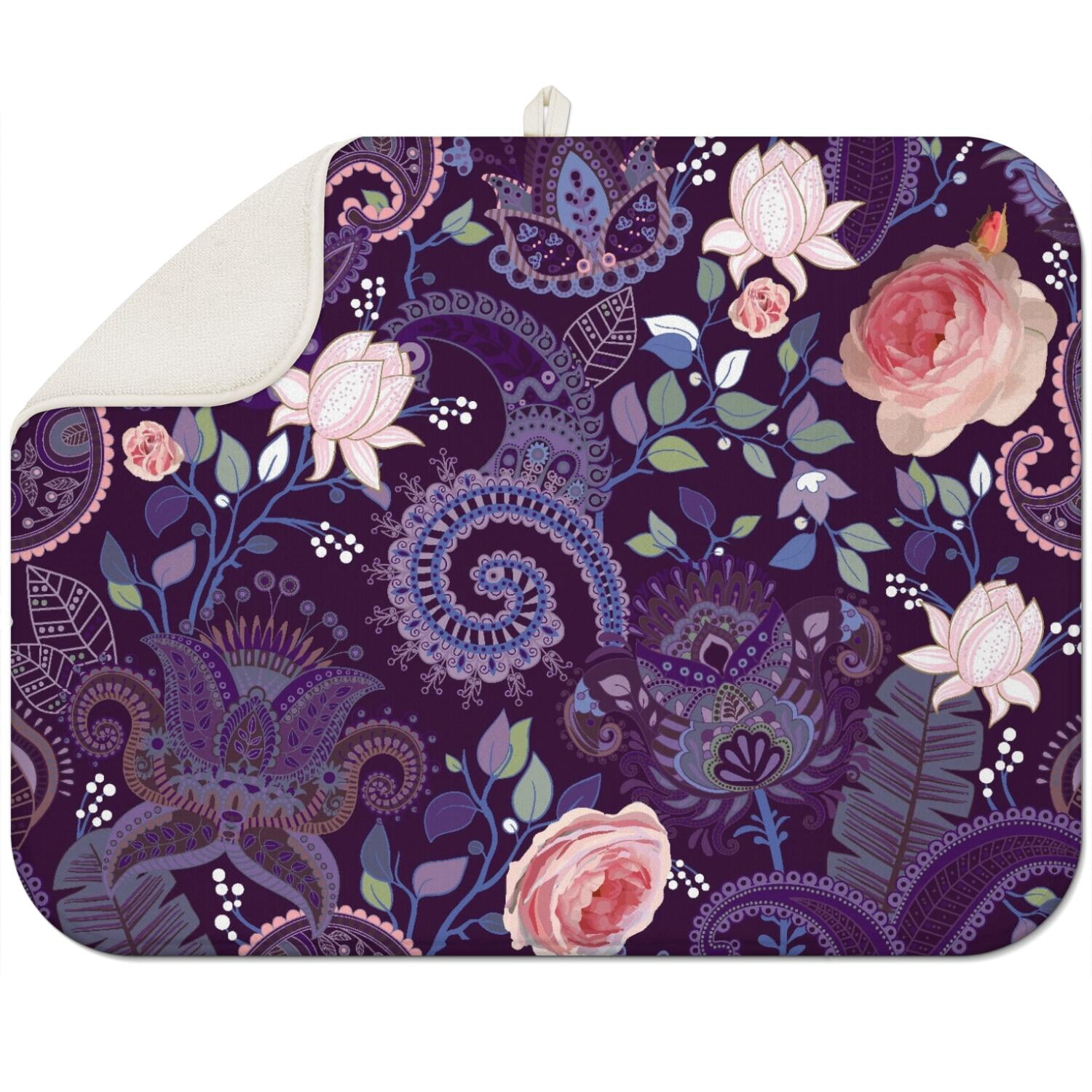 Absorbent Designs Elegant Vintage Paisley Drying Mat Boho Floral Print, Super Absorbent 3 ...
