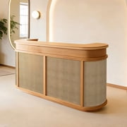 Elegant Vintage Rattan Reception Desk With Secure Storage And Noise-Reducing Features Wood & L71"X W24"X H39"