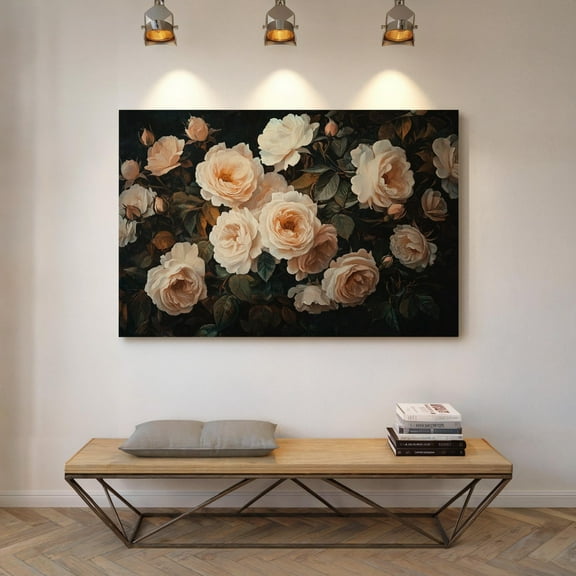 Elegant Vintage Roses Art - Romantic Cream Blooms With Lush Green Foliage For Classic Floral Wall Decor Wall Art, Modern Wall Decor, 12x18 UNFRAMED