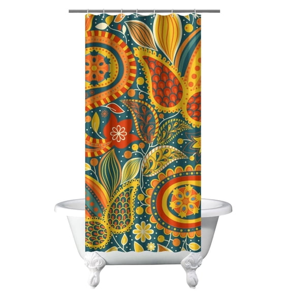 Elegant Vintage Shower Curtain 36x72 Inches, Quick-Drying Polyester with Plastic Hooks, Paisley Floral Retro Style for Artistic Bathrooms