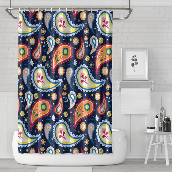 Elegant Vintage Shower Curtain Colorful Abstract Paisley Pattern Fade-Resistant Machine Washable Hotel Style Bath Drape