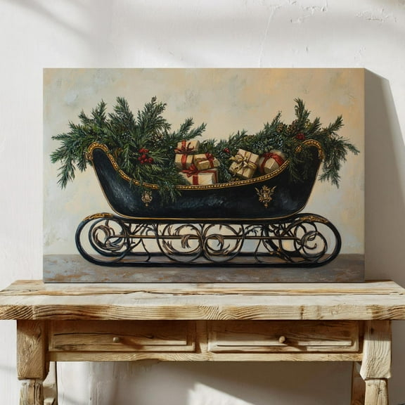 Elegant Vintage Sleigh With Gifts – Festive Holiday Wall Art Print Wall Art, Modern Wall Decor, 8x12 UNFRAMED