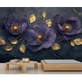 thumbnail image 1 of Elegant Violet Flowers Mural Wallpaper, Luxury Golden Leaves Wall Mural, Marble 3D Murals, Nordic Modern Luxury Marble Large Wallpaper For Living Room Bedroom 79"W x 55"H (Not Peel and Stick), 1 of 6