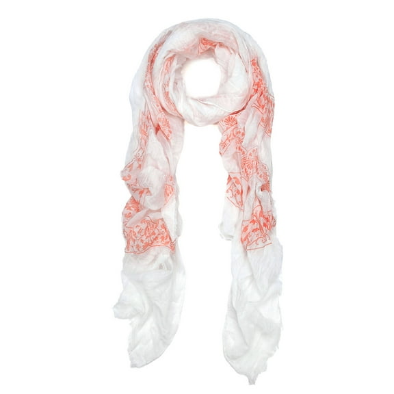 Elegant Viscose Cross Floral Frayed End Scarf Wrap