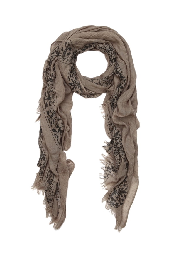 Elegant Viscose Cross Floral Frayed End Scarf Wrap