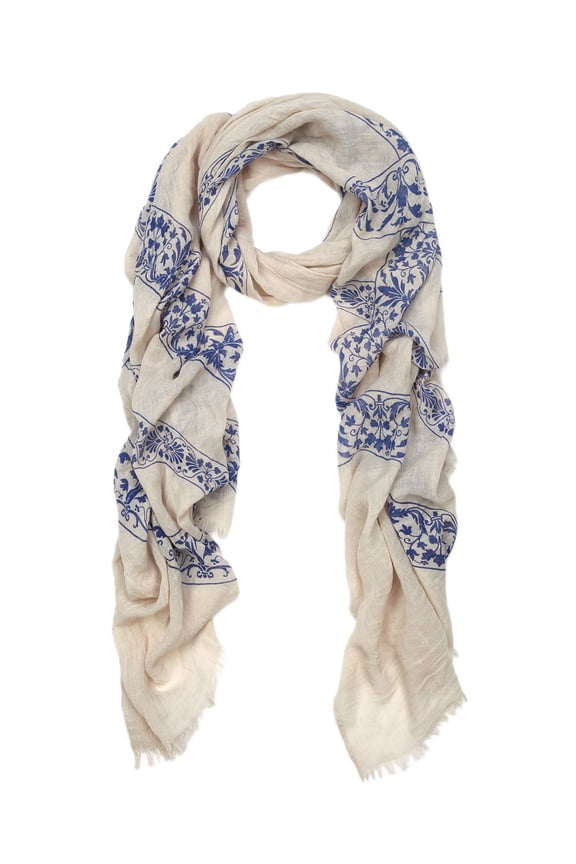 Elegant Viscose Cross Floral Frayed End Scarf Wrap