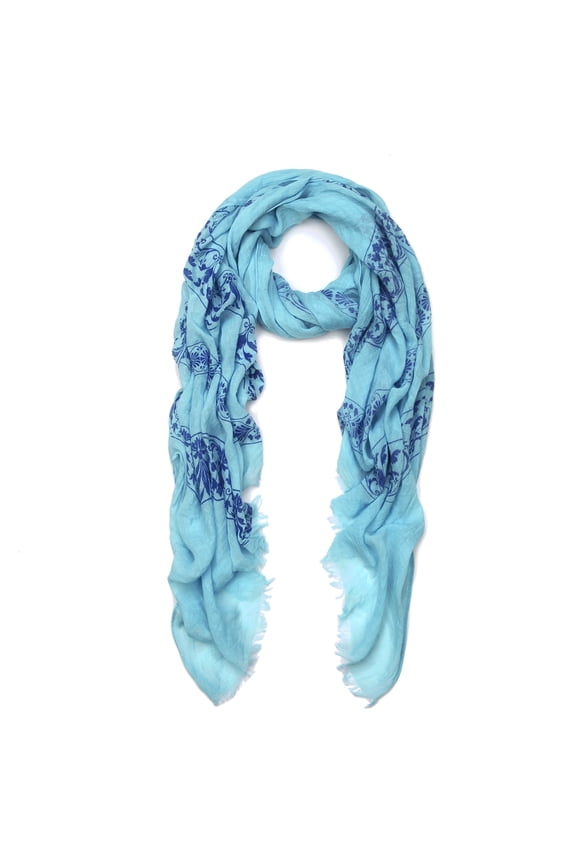 Elegant Viscose Cross Floral Frayed End Scarf Wrap