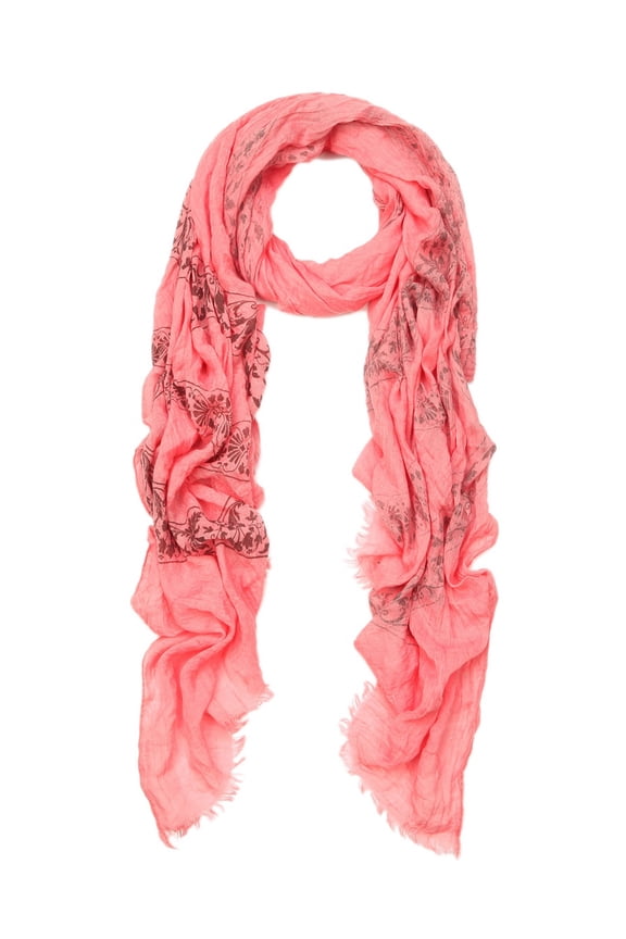 Elegant Viscose Cross Floral Frayed End Scarf Wrap
