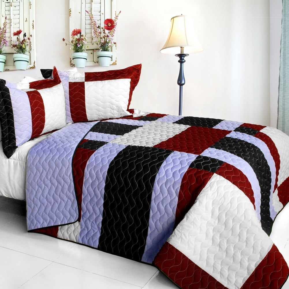[Elegant Voice] Brand New VermicelliQuilted Patchwork Quilt Set Full