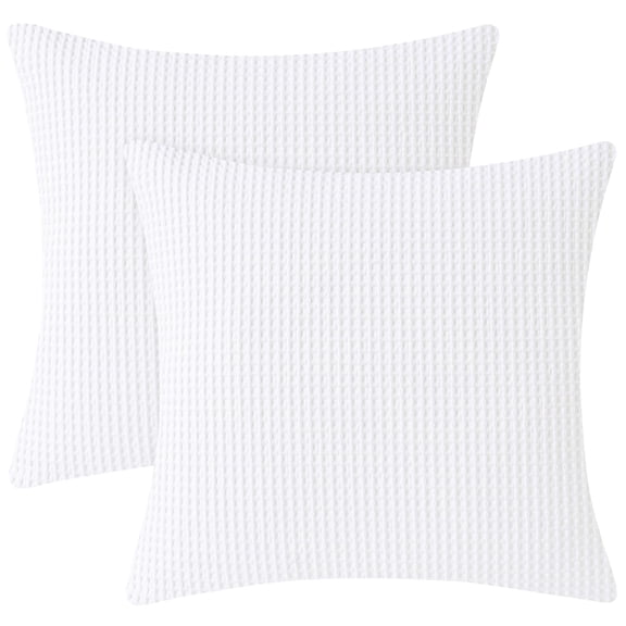 Classic Waffle Weave 100% Cotton Euro Shams, 26" x 26" 2 Pack, Bedroom Living Room Decor, Envelope Closure, Soft Fabric, White