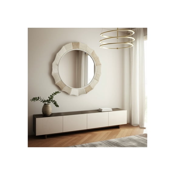 Elegant Wall Mirror with Scallop Border for Home Decor - Decorative Round Accent for Bathroom, Bedroom, Living Room or Hallway Decor - Cute Mirrors for Dorm and Entryway Accent Walls - 42", Ivory