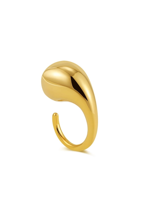 Elegant Water Drop Ring in Gold Tone Stainless Steel for Women Old Money Style Jewelry Elegant Sparkling Style