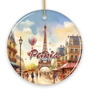 Elegant Watercolor Eiffel Tower Paris Artwork Ornament, France Souvenir