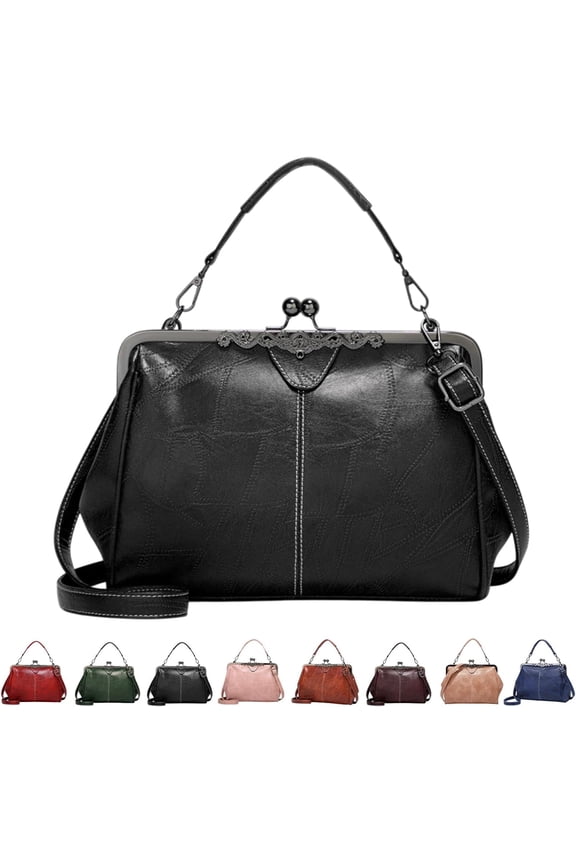 Elegant Waterproof Women's Leather Kiss-Lock Tote Handbag,Retro British Style Shoulder Bag for Daily,Work,Date Night,Travel