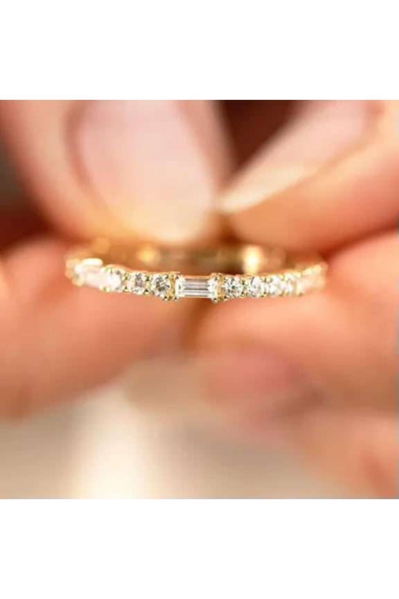 Elegant Wedding Band 925 Silver,Gold Plated Ring Cubic Zircon Women Gift Sz 6-10