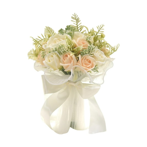 Wedding Bouquets for Bride and Bridesmaid Artificial Roses Peony in White Champagne for Elegant Decoration