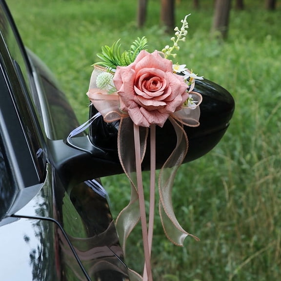 Elegant Wedding Car Bow Bouquets for Rearview Mirror & Door Handle Decoration - Romantic Fade-Resistant Accessories Compatible with Most Vehicles