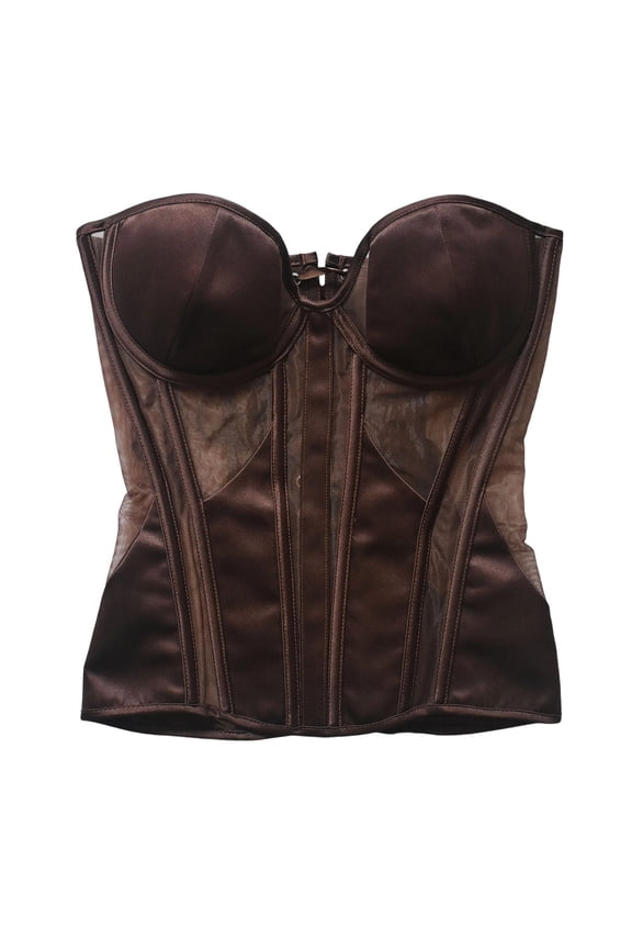 Elegant Wedding Corset Shapewear For Bridal Gowns Thin Sheer Back Tie Bodice For Dresses And Formal Attire,Color:Coffee