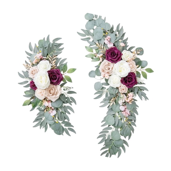 Elegant Wedding Floral Arrangement Set with Silk Roses and Decorative Ribbon Garland for