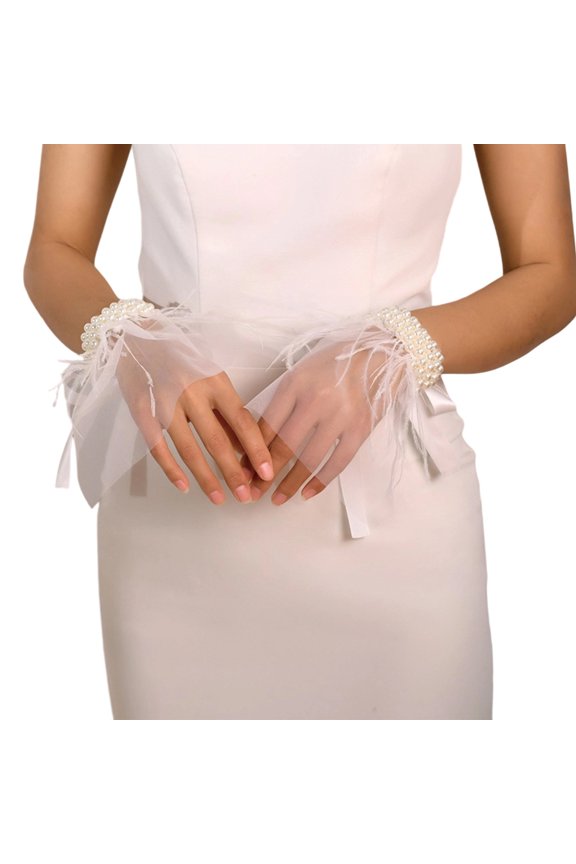 Elegant Wedding Gloves with Pearl Design Cuffs Bridal Gloves for Wedding Photography and Formal Occasion Wear