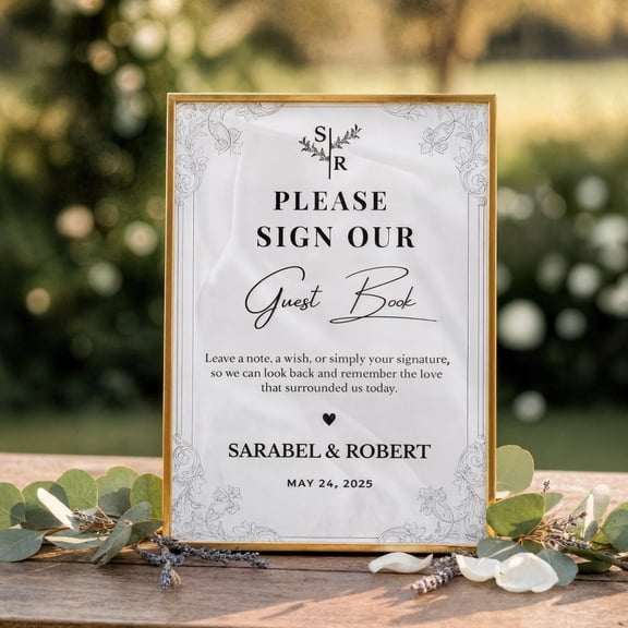 Elegant Wedding Guest Book Sign Template, Minimalist Please Sign Our Guest Book, Editable Canva Wedding Table Sign, UNFRAMED PAPER POSTER, Home Decor, Vintage Gift, Living Room Dercor