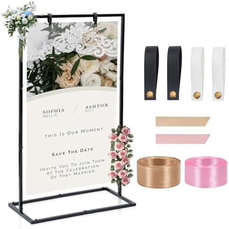 Elegant Wedding Sign Stand & HolderBlack Heavy Duty Metal Wedding Welcome Sign Stand for ReceptionWelcome to Our Wedding Hanging Sign Stand - Perfect for Seating Chart, Posters, and Decor$$Other